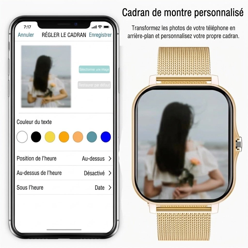 Montre connectée avec écran carré HD, appels Bluetooth et suivi d'activité physique