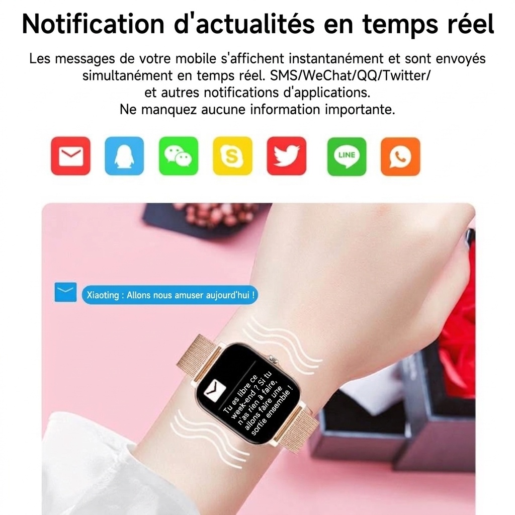 Montre connectée avec écran carré HD, appels Bluetooth et suivi d'activité physique