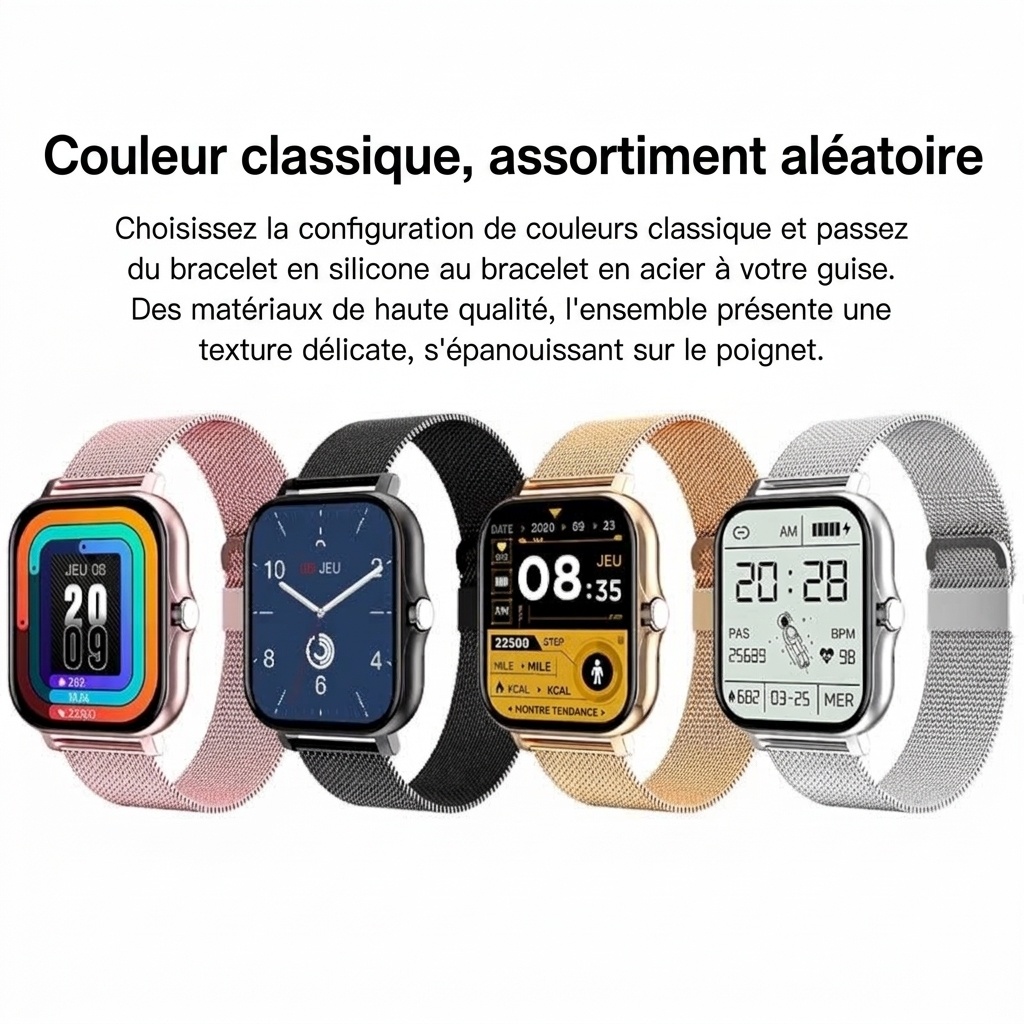 Montre connectée avec écran carré HD, appels Bluetooth et suivi d'activité physique