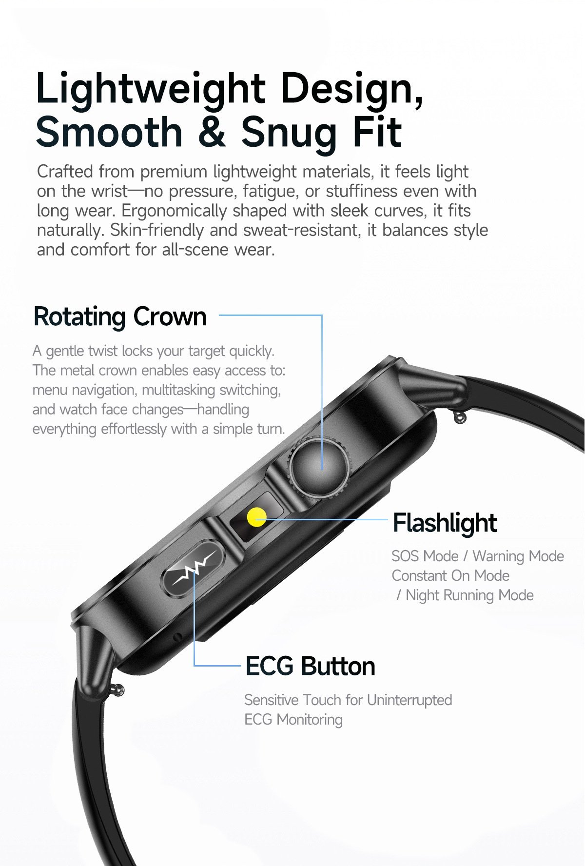 ET571 Health Smart Watch with Square Display, ECG & Bluetooth Calling
