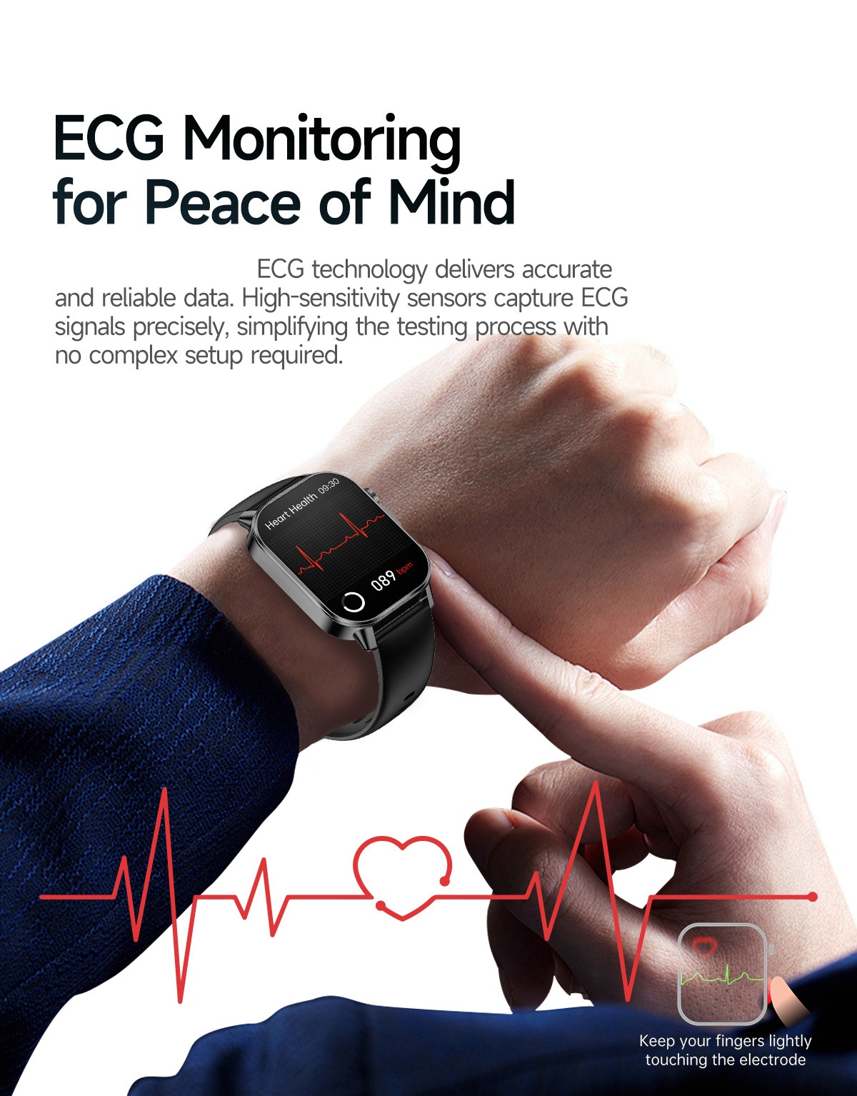 ET571 Health Smart Watch with Square Display, ECG & Bluetooth Calling