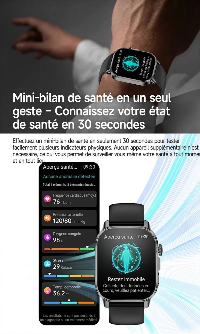 Montre connectée ET571 avec écran carré, ECG et appels Bluetooth