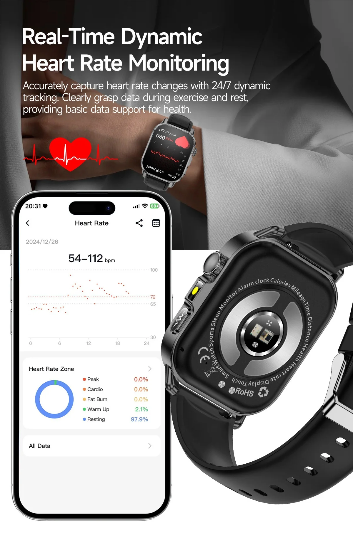 ET571 Health Smart Watch with Square Display, ECG & Bluetooth Calling