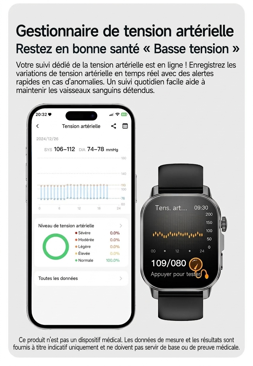 Montre connectée ET571 avec écran carré, ECG et appels Bluetooth