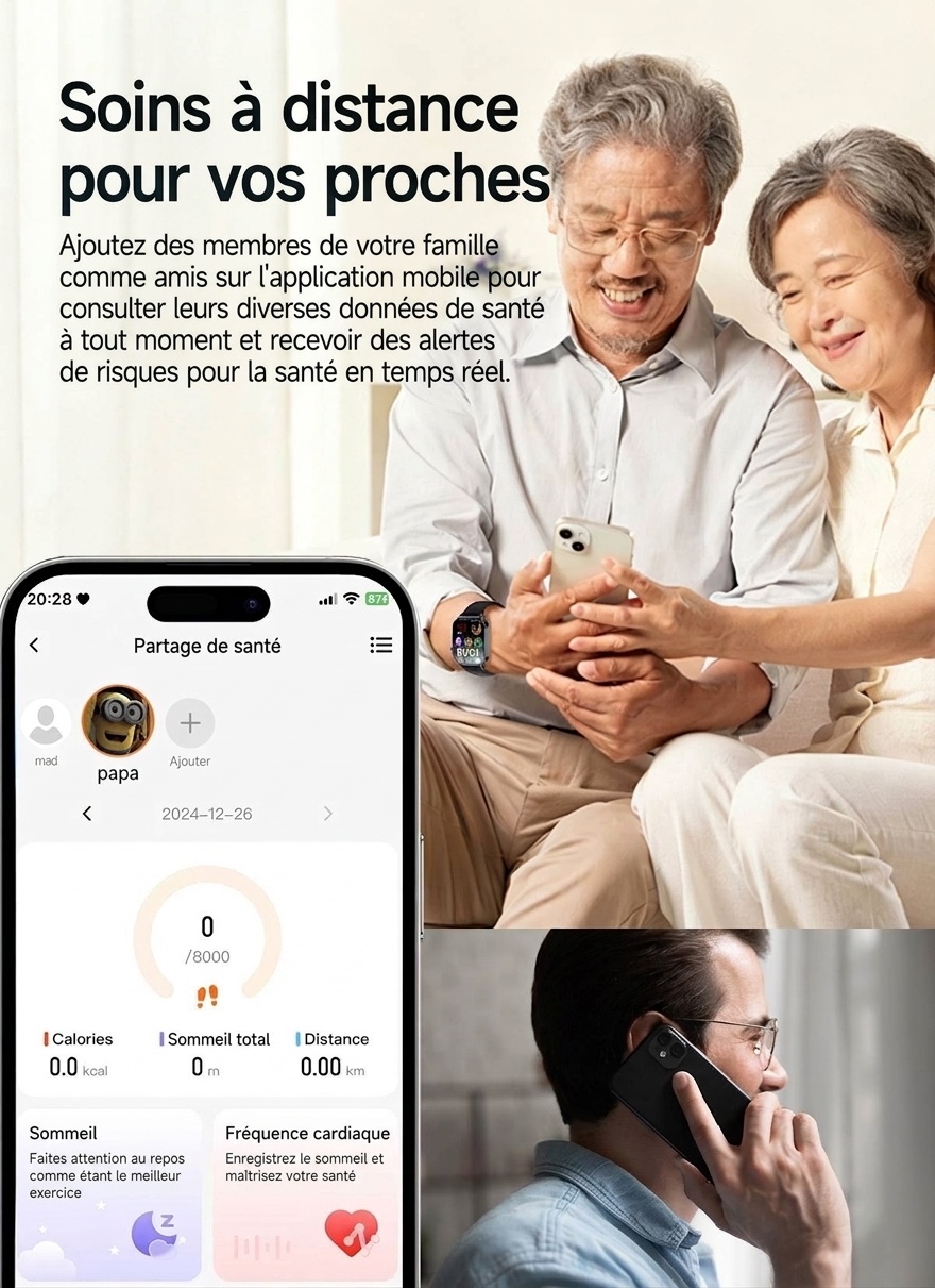 Montre connectée ET571 avec écran carré, ECG et appels Bluetooth