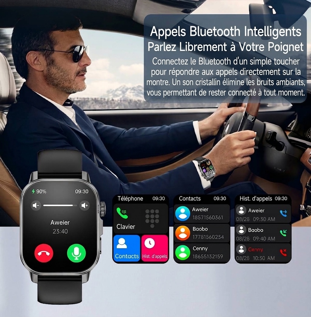 Montre connectée ET571 avec écran carré, ECG et appels Bluetooth