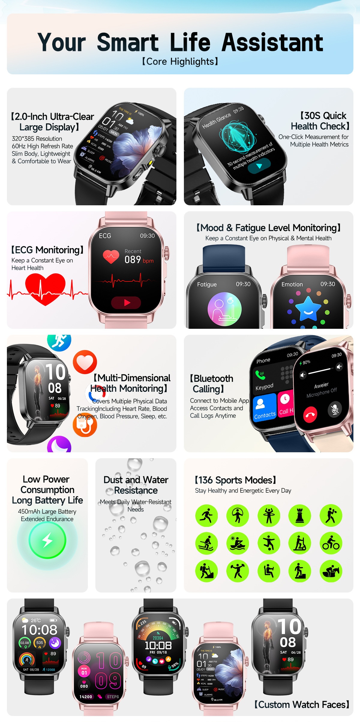 ET571 Health Smart Watch with Square Display, ECG & Bluetooth Calling