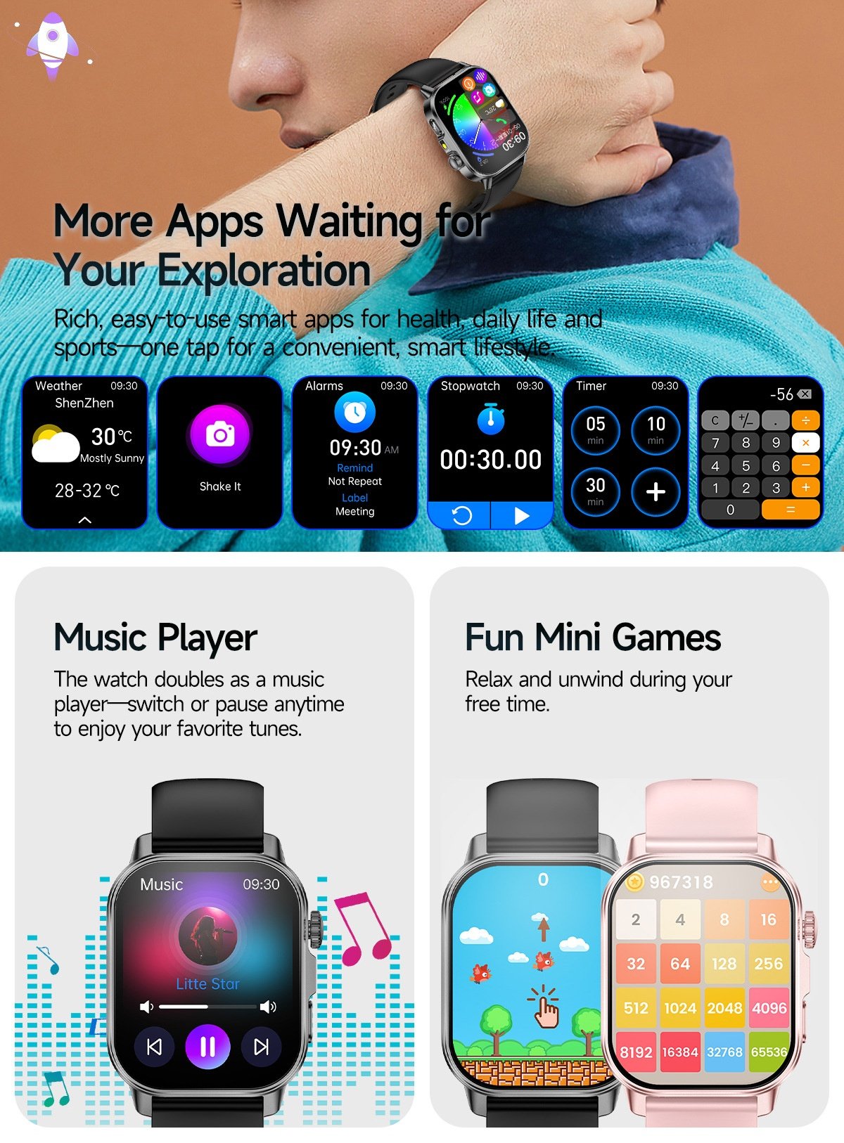 ET571 Health Smart Watch with Square Display, ECG & Bluetooth Calling