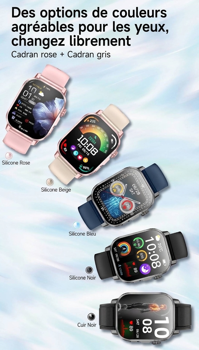 Montre connectée ET571 avec écran carré, ECG et appels Bluetooth