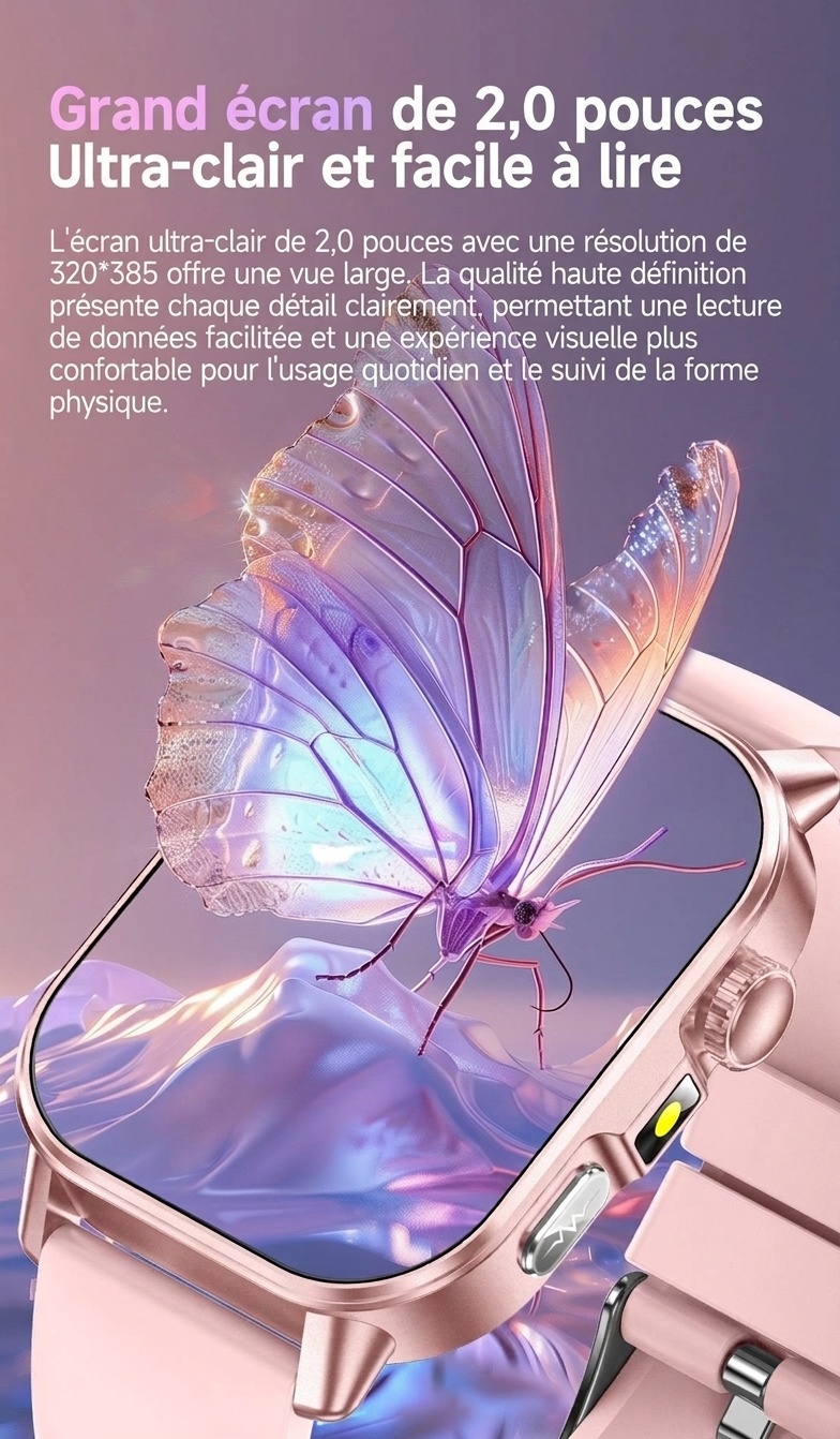 Montre connectée ET571 avec écran carré, ECG et appels Bluetooth