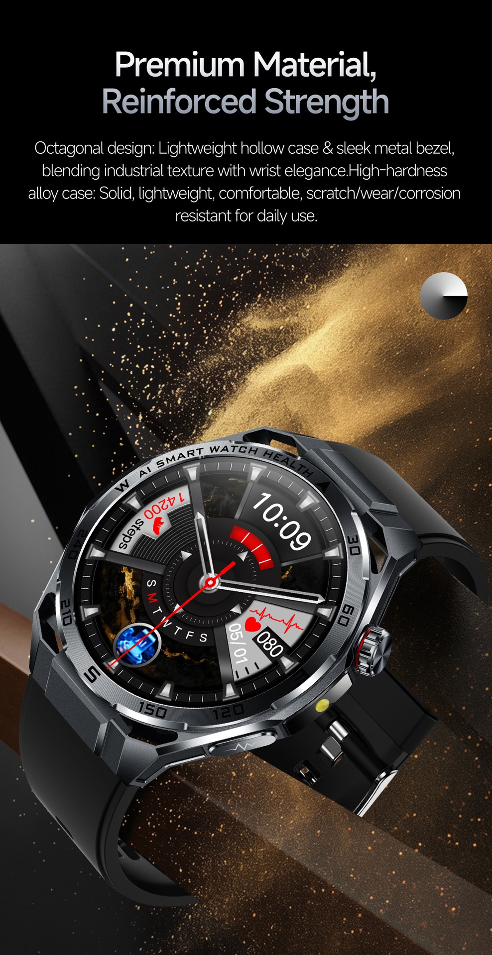 AI ECG Sports Smart Watch with Round Metal Case & Bluetooth Calling