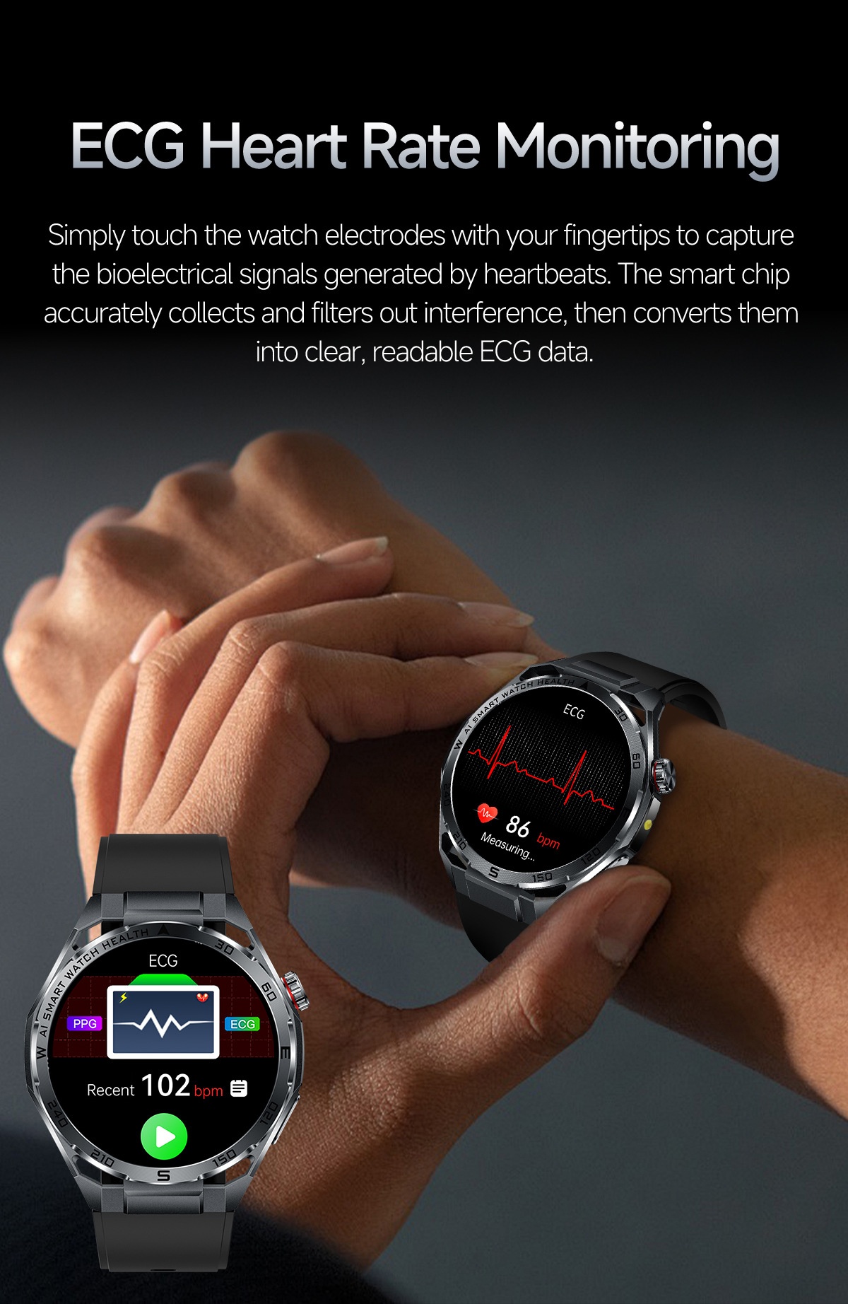 AI ECG Sports Smart Watch with Round Metal Case & Bluetooth Calling