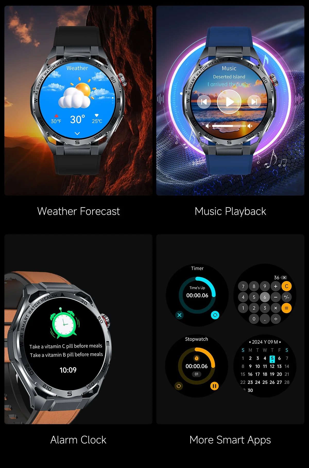 AI ECG Sports Smart Watch with Round Metal Case & Bluetooth Calling