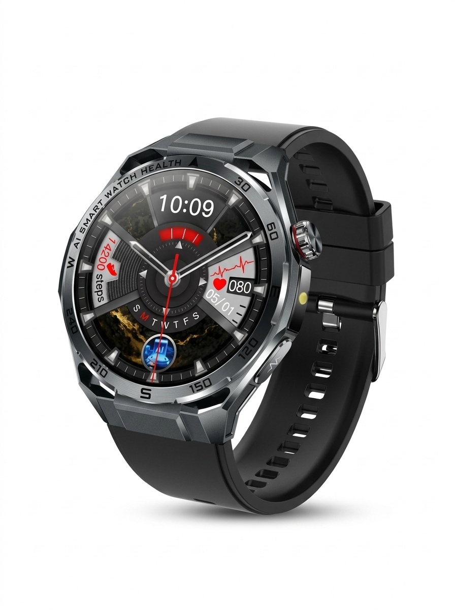AI ECG Sports Smart Watch with Round Metal Case & Bluetooth Calling