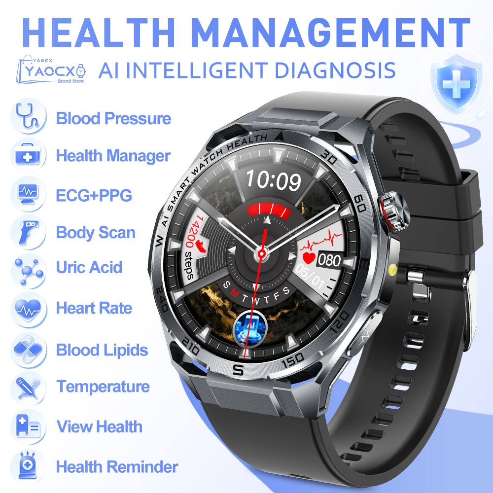AI ECG Sports Smart Watch with Round Metal Case & Bluetooth Calling