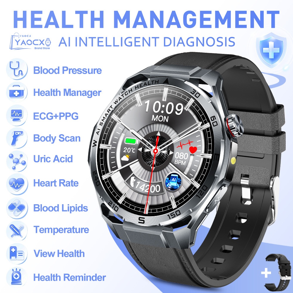 AI ECG Sports Smart Watch with Round Metal Case & Bluetooth Calling
