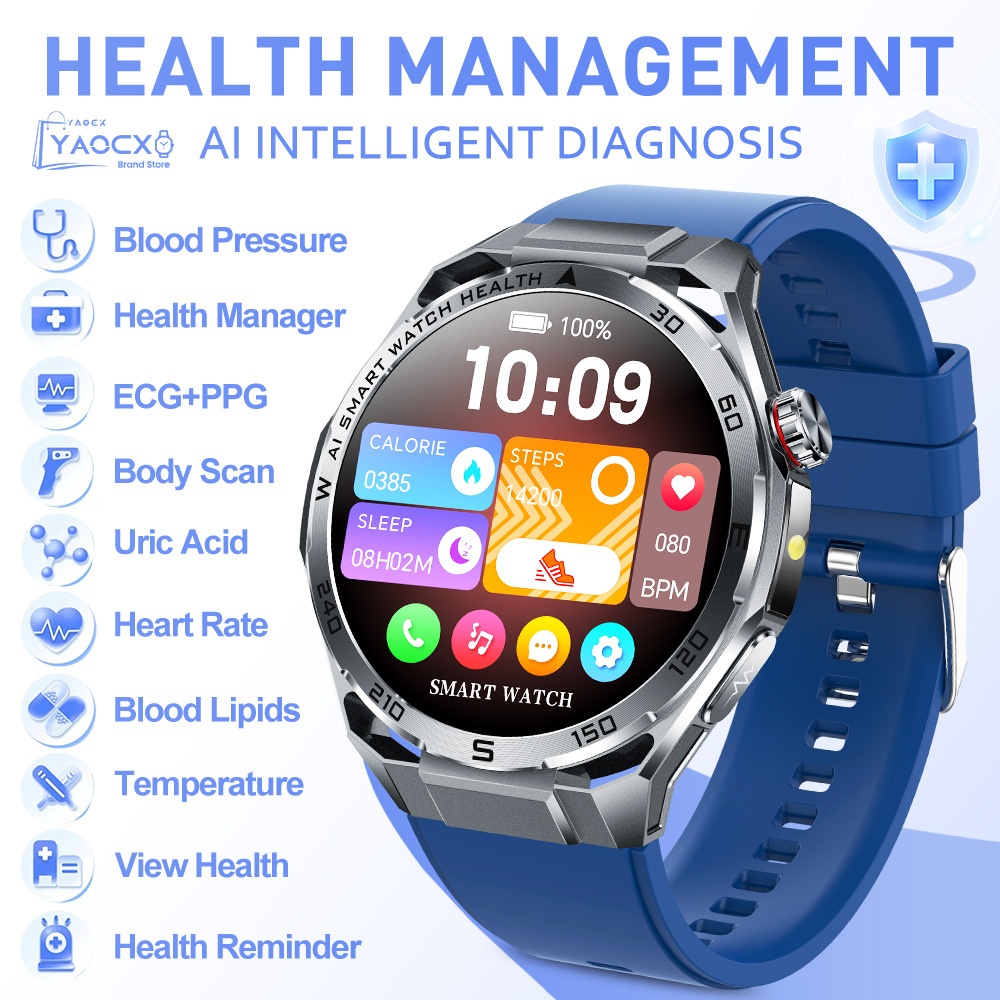 AI ECG Sports Smart Watch with Round Metal Case & Bluetooth Calling