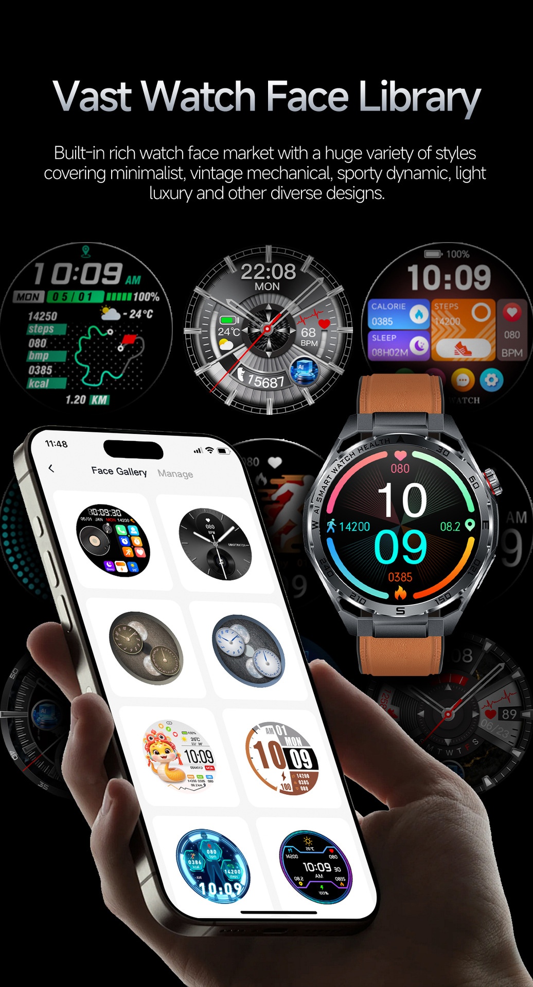 AI ECG Sports Smart Watch with Round Metal Case & Bluetooth Calling