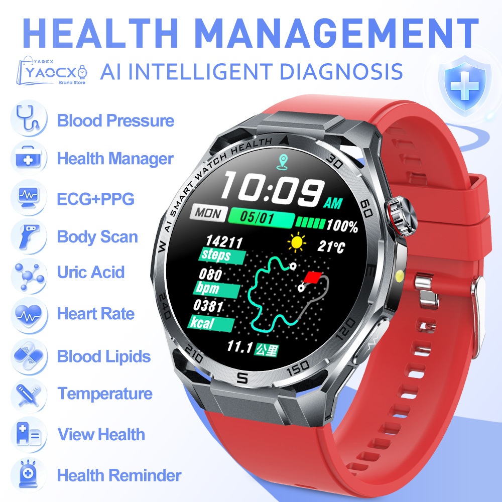 AI ECG Sports Smart Watch with Round Metal Case & Bluetooth Calling