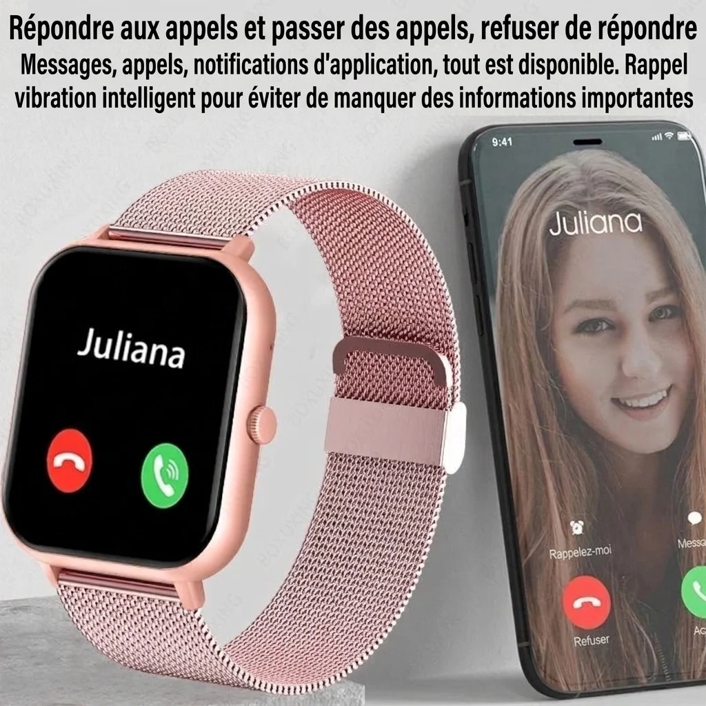 Montre connectée pour hommes et femmes avec écran carré et appels Bluetooth