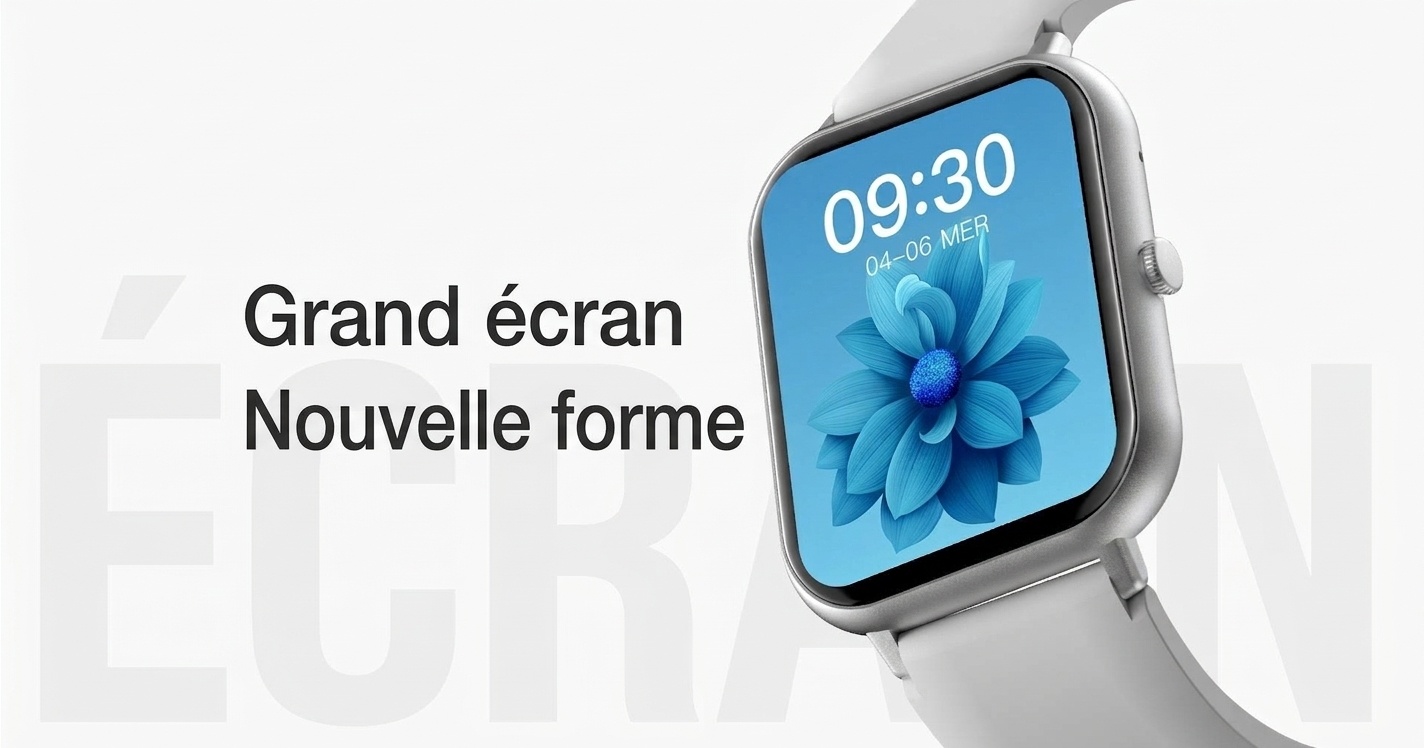 Montre connectée pour hommes et femmes avec écran carré et appels Bluetooth
