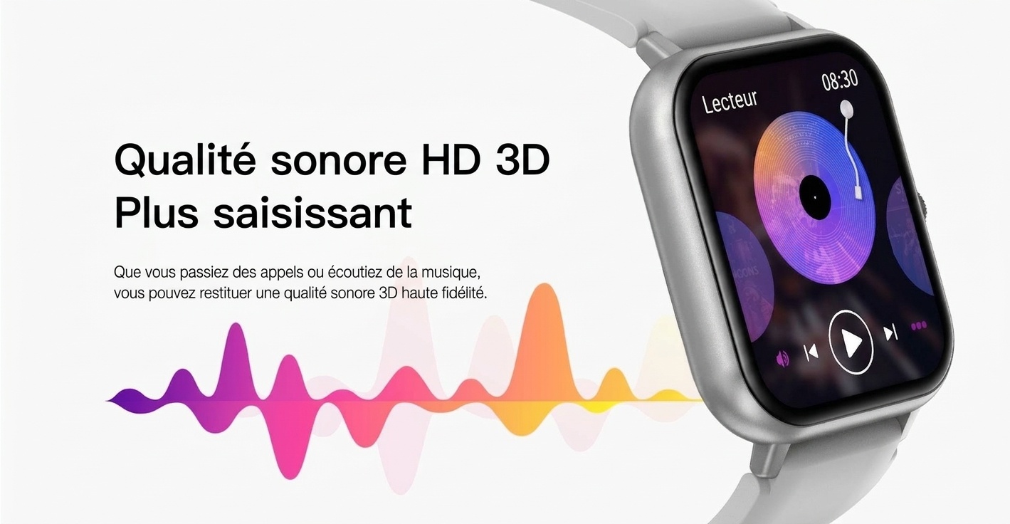 Montre connectée pour hommes et femmes avec écran carré et appels Bluetooth