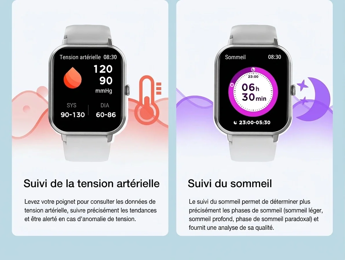 Montre connectée pour hommes et femmes avec écran carré et appels Bluetooth