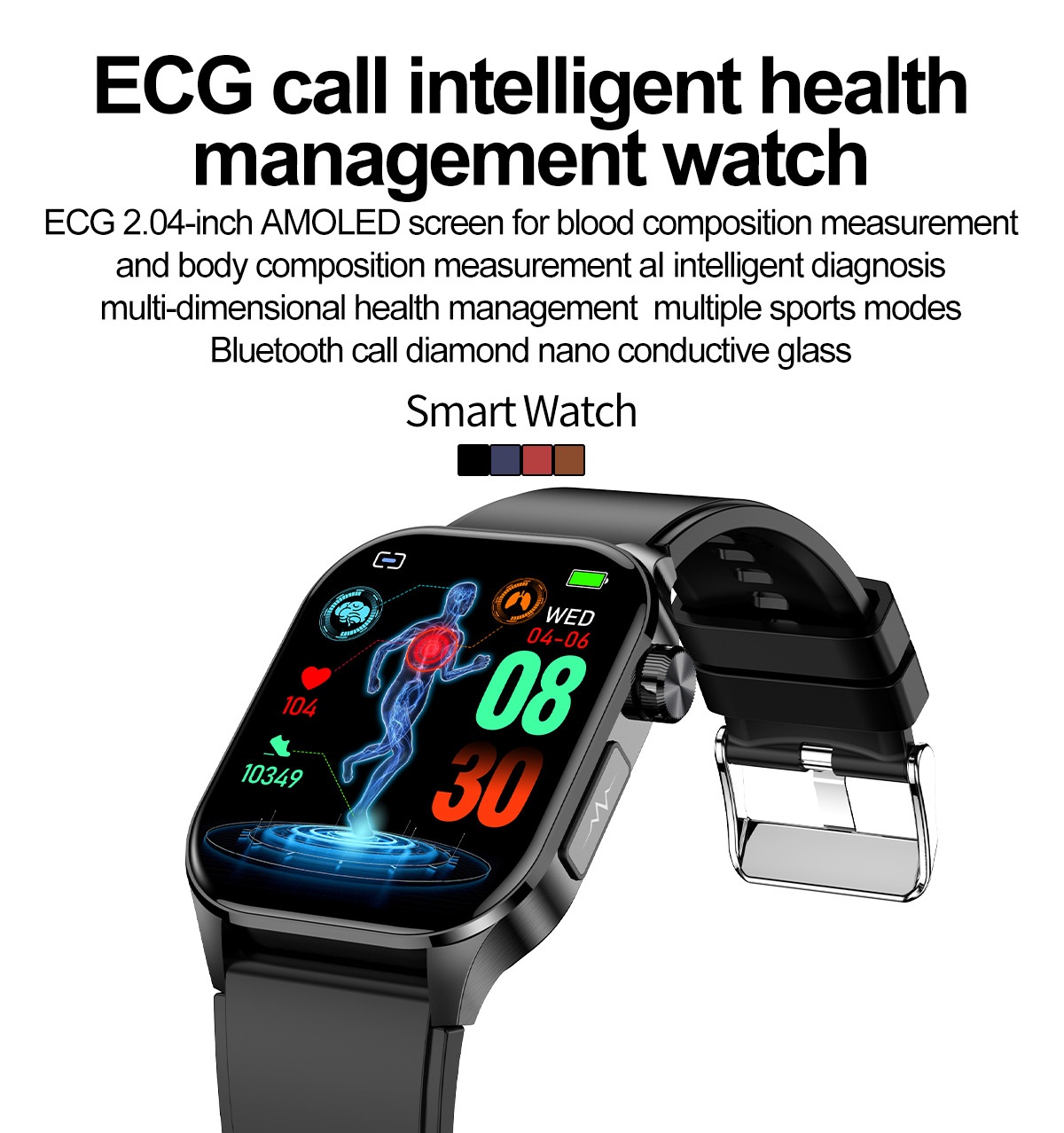 Advanced ECG Smart Watch with Square AMOLED Display & Bluetooth Calling