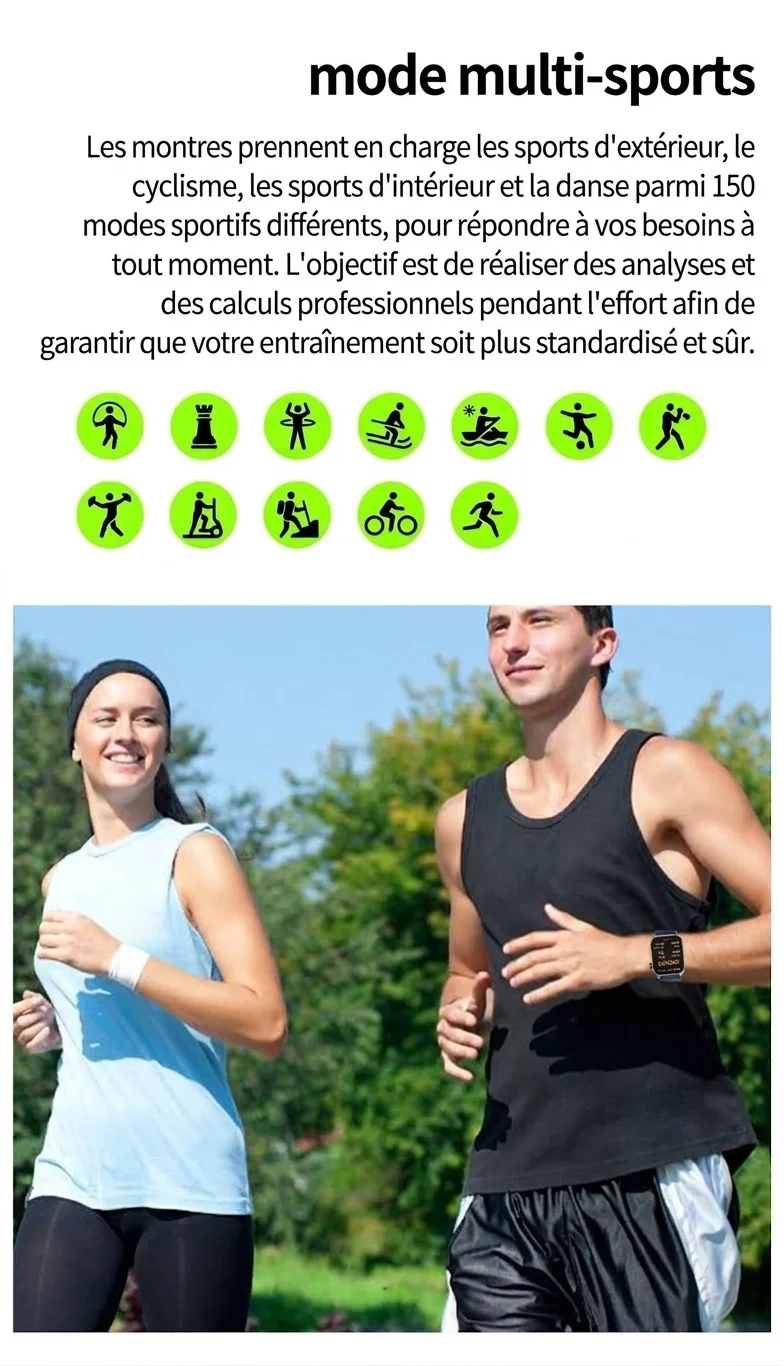 Montre connectée ECG avancée avec écran AMOLED carré et appels Bluetooth