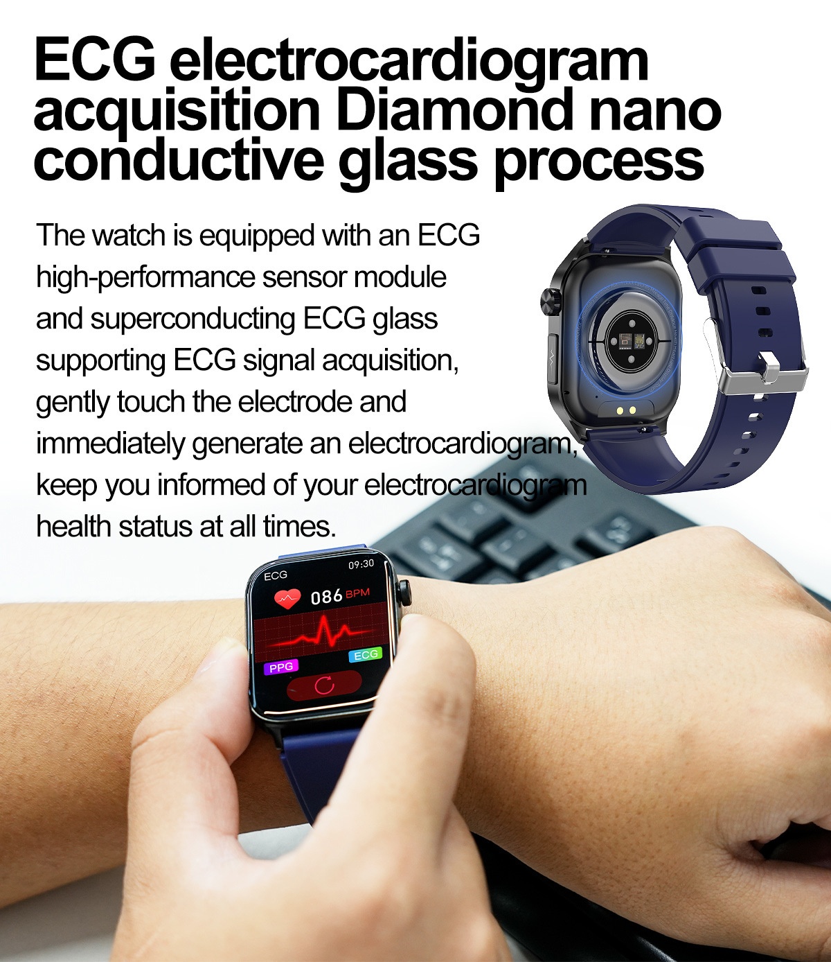 Advanced ECG Smart Watch with Square AMOLED Display & Bluetooth Calling