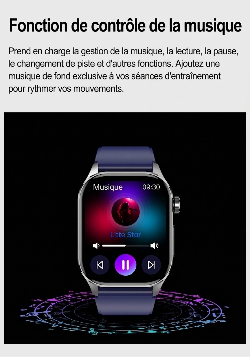 Montre connectée ECG avancée avec écran AMOLED carré et appels Bluetooth