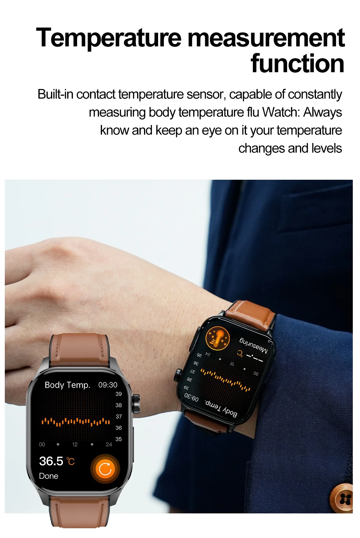 Advanced ECG Smart Watch with Square AMOLED Display & Bluetooth Calling