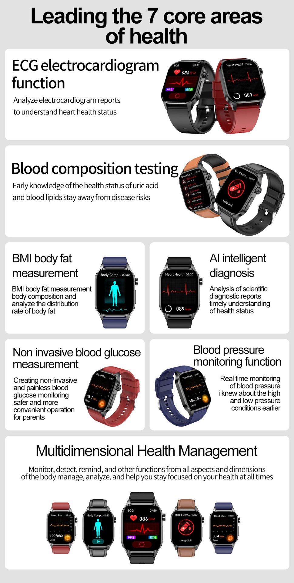 Advanced ECG Smart Watch with Square AMOLED Display & Bluetooth Calling