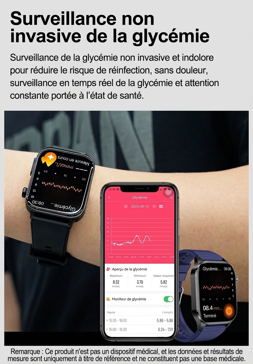 Montre connectée ECG avancée avec écran AMOLED carré et appels Bluetooth
