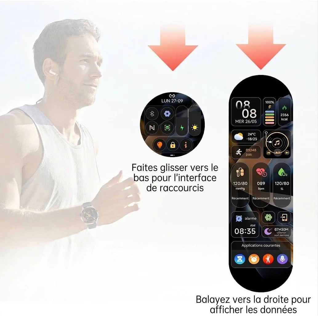 Montre connectée GT5 PRO avec écran rond, appels Bluetooth et suivi d'activité physique