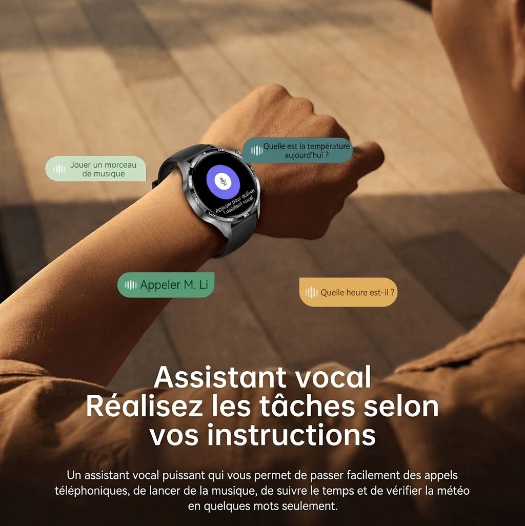 Montre connectée GT5 PRO avec écran rond, appels Bluetooth et suivi d'activité physique