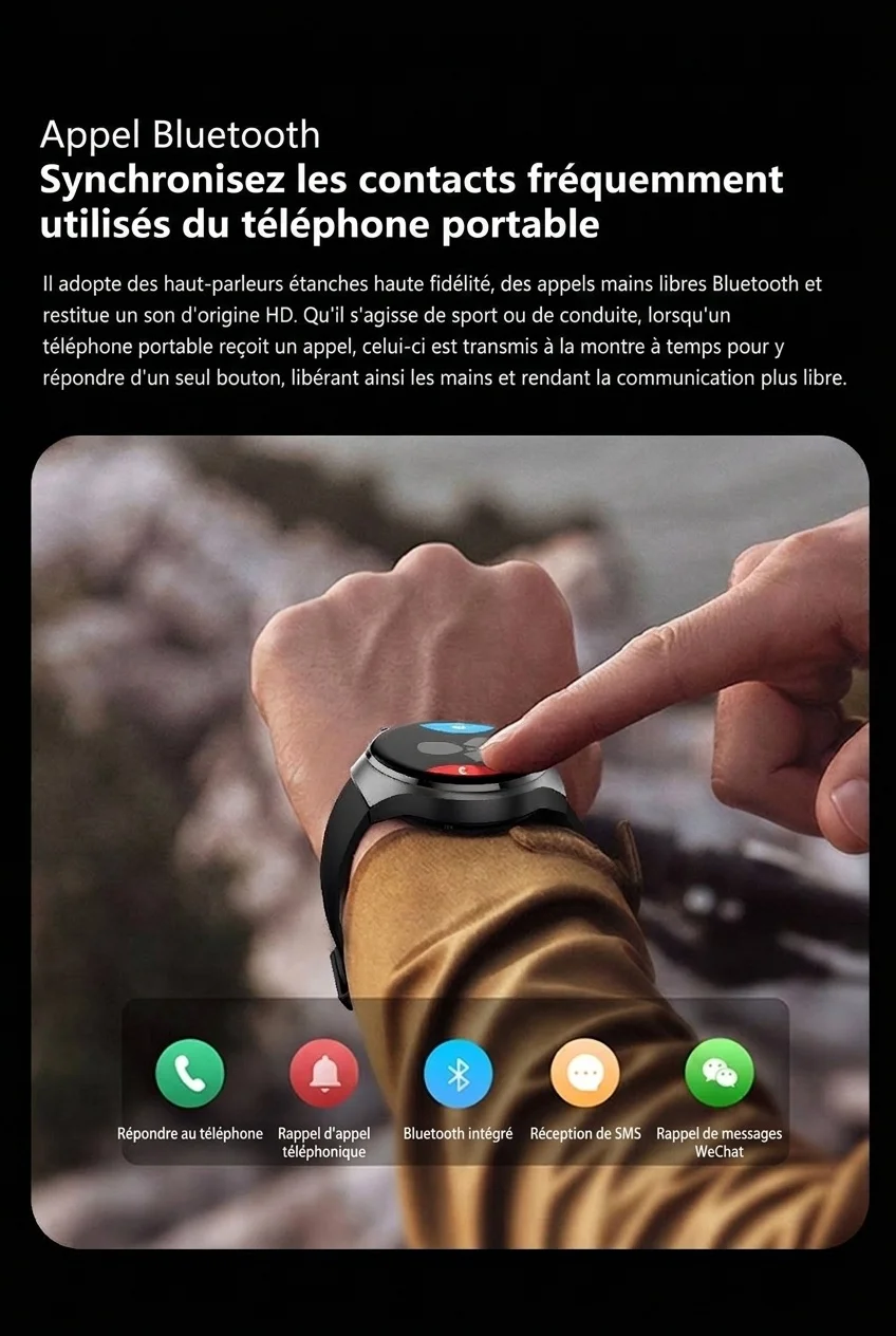 Montre connectée GT4 PRO avec écran HD 1,6", NFC, GPS et appels Bluetooth