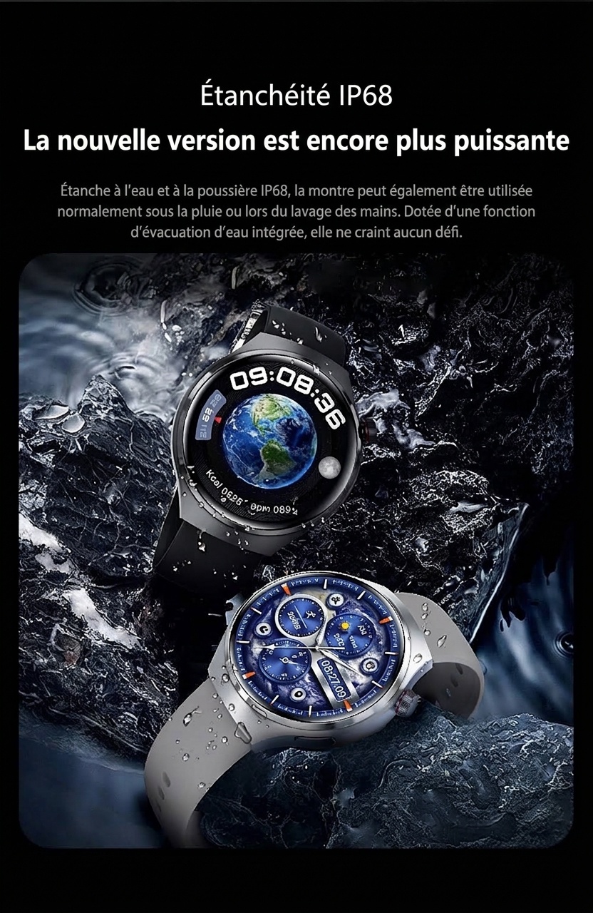 Montre connectée GT4 PRO avec écran HD 1,6", NFC, GPS et appels Bluetooth