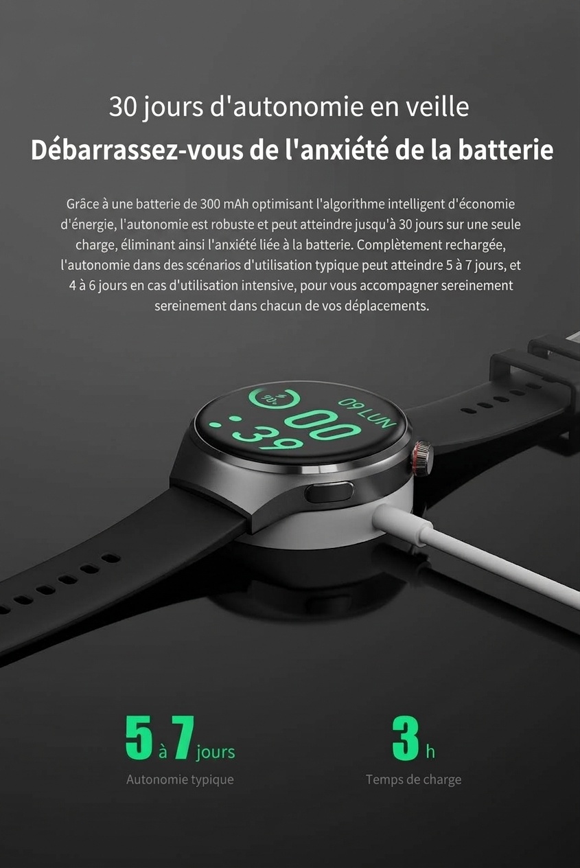 Montre connectée GT4 PRO avec écran HD 1,6", NFC, GPS et appels Bluetooth