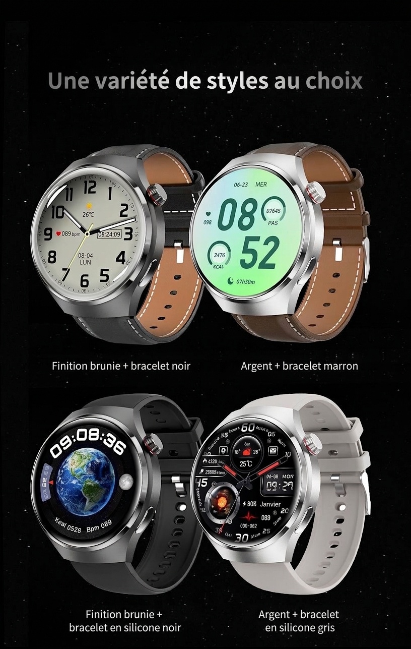 Montre connectée GT4 PRO avec écran HD 1,6", NFC, GPS et appels Bluetooth