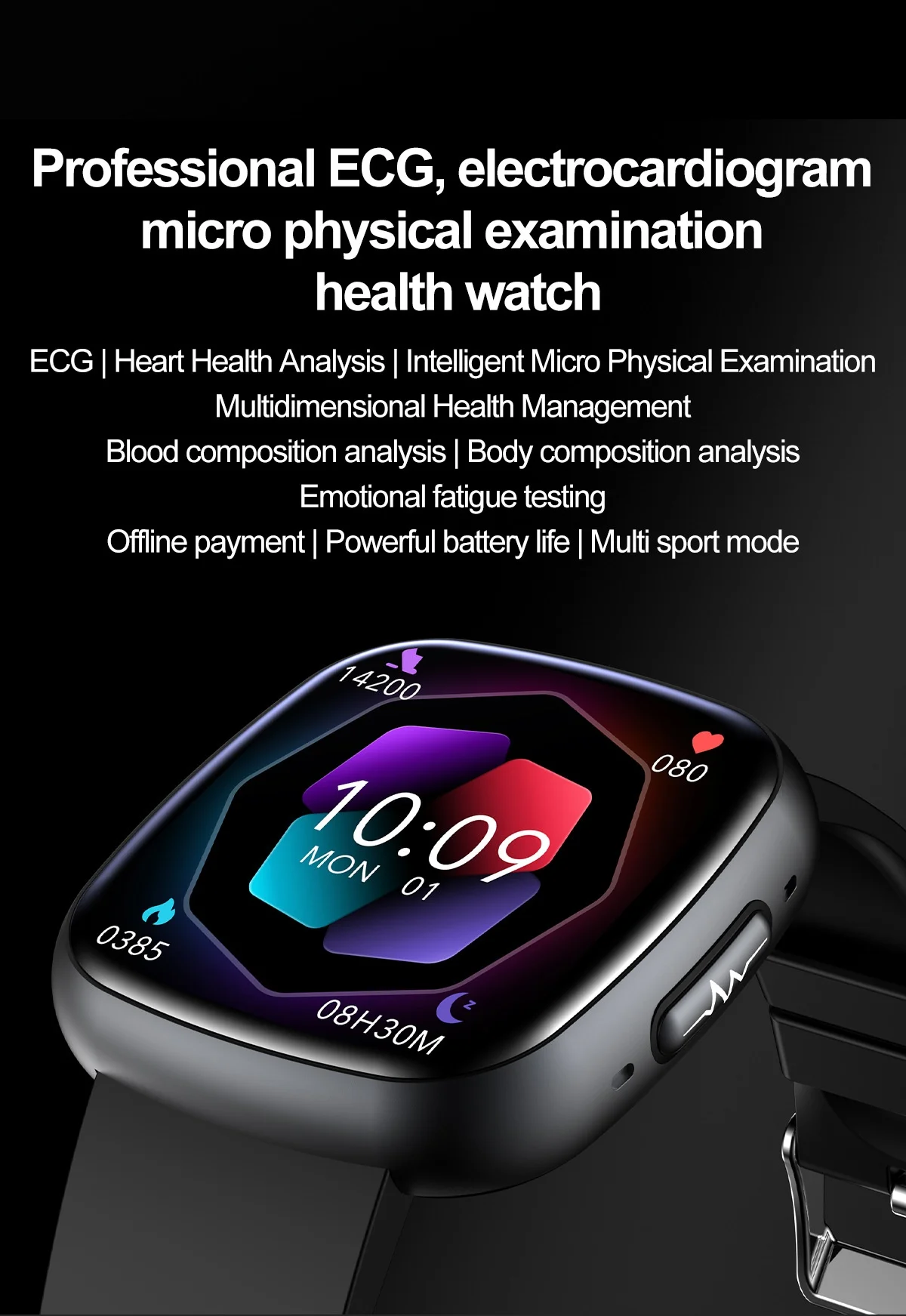 Curved AMOLED Smart Watch with ECG, Blood Pressure & Fitness Tracker