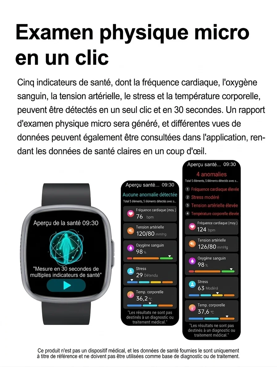 Montre connectée incurvée AMOLED avec ECG, tension artérielle et suivi d'activité physique