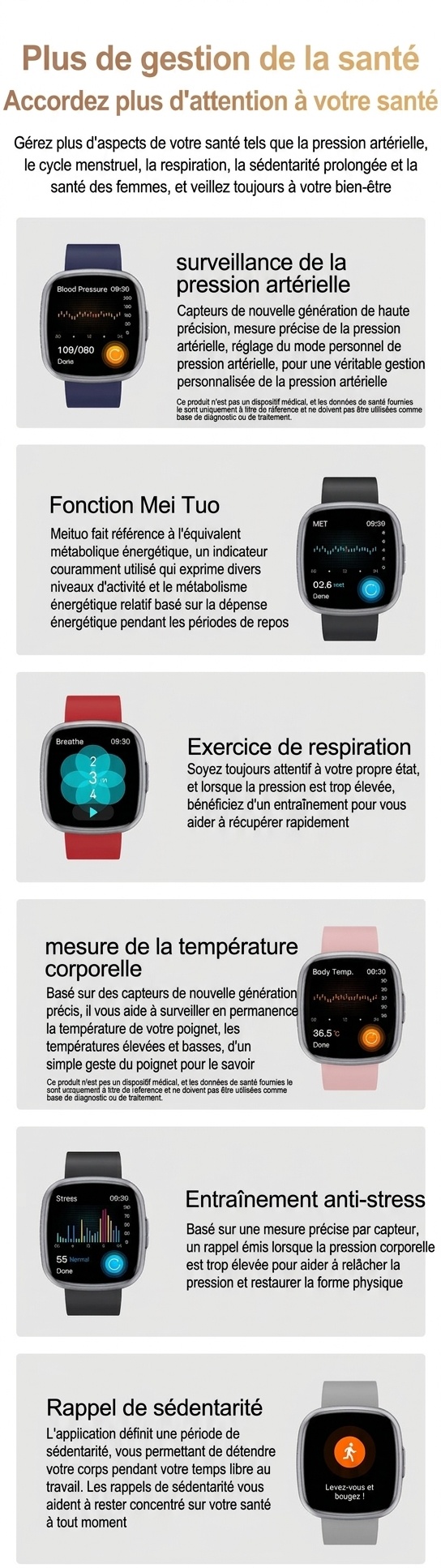 Montre connectée incurvée AMOLED avec ECG, tension artérielle et suivi d'activité physique