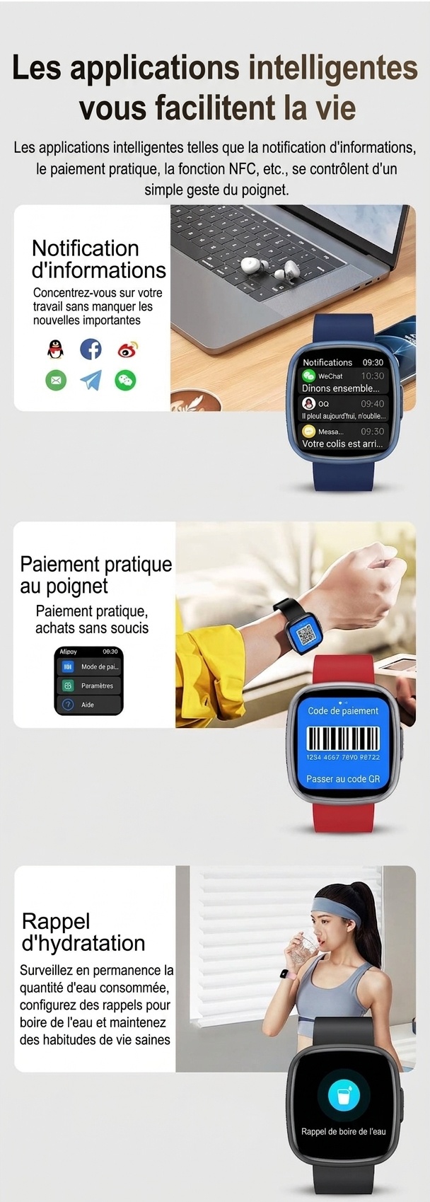 Montre connectée incurvée AMOLED avec ECG, tension artérielle et suivi d'activité physique