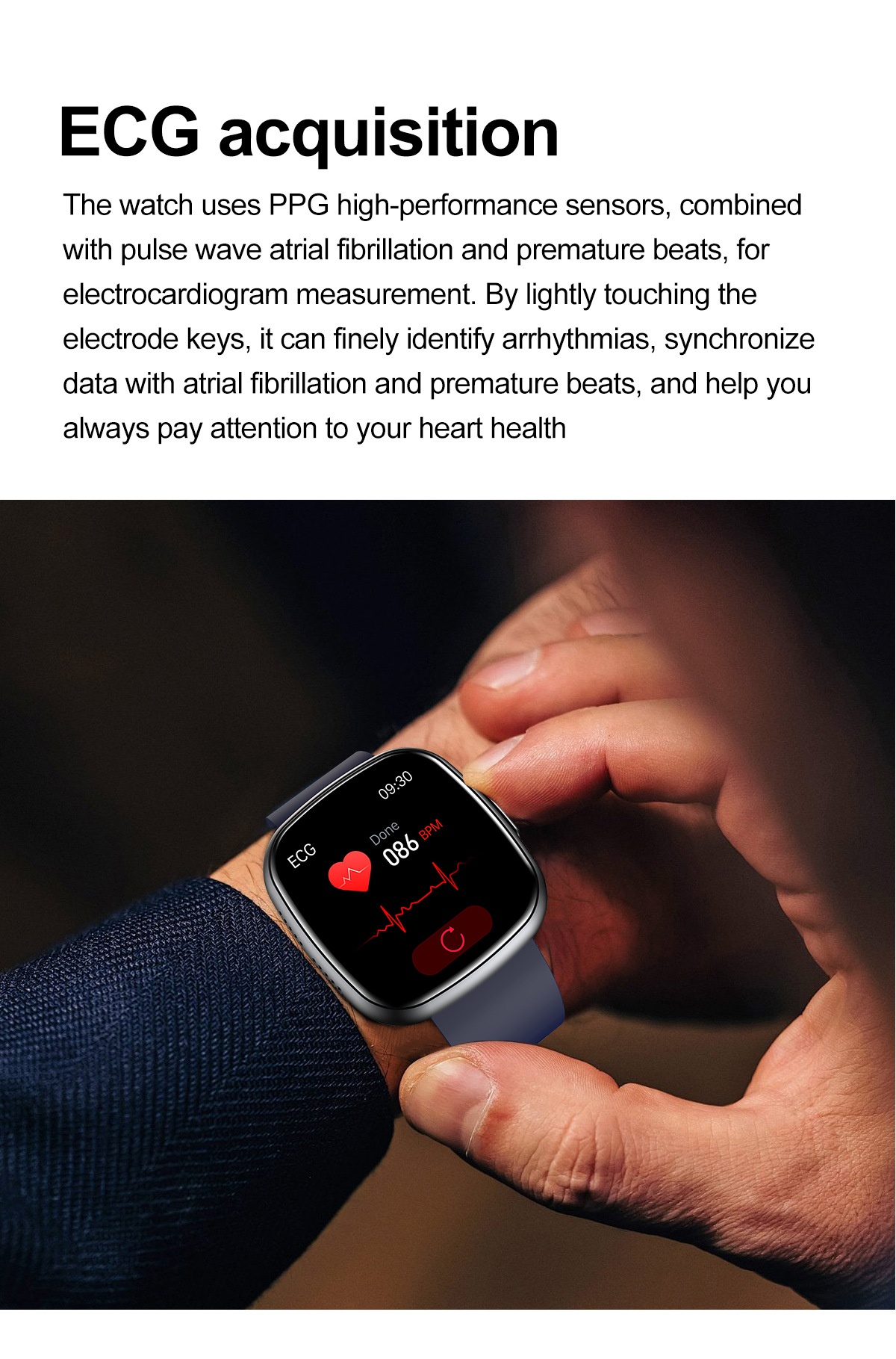 Curved AMOLED Smart Watch with ECG, Blood Pressure & Fitness Tracker