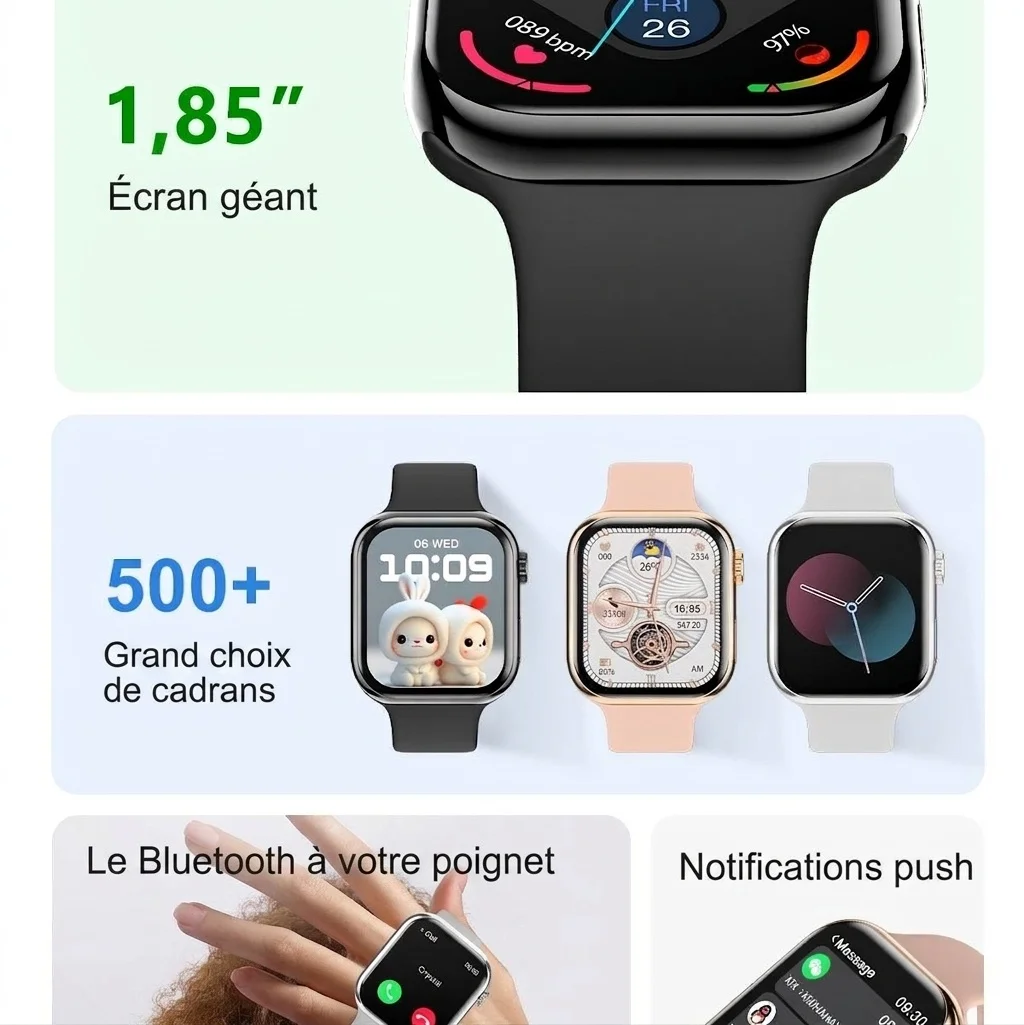 Montre connectée IW10 avec écran AMOLED carré et appels Bluetooth