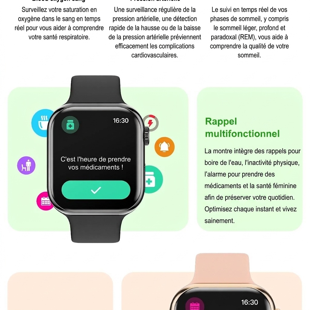 Montre connectée IW10 avec écran AMOLED carré et appels Bluetooth