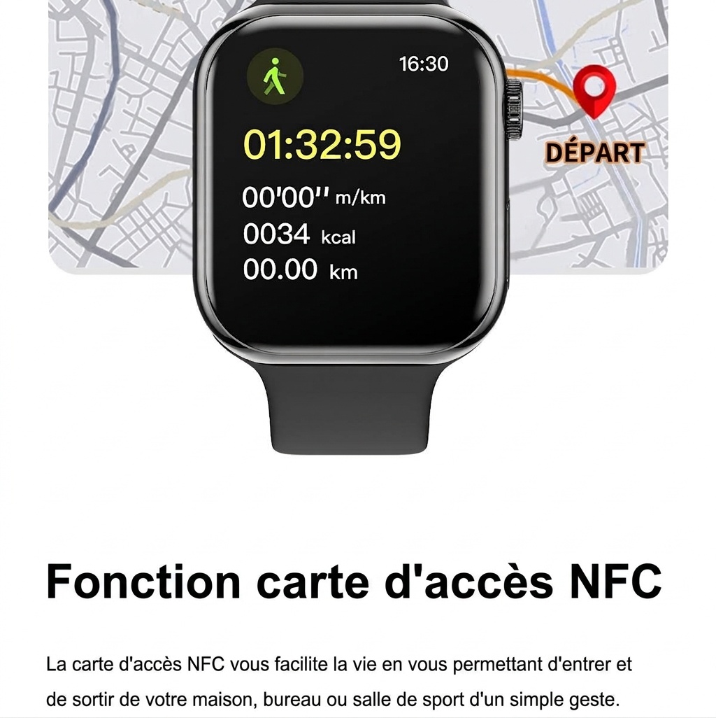 Montre connectée IW10 avec écran AMOLED carré et appels Bluetooth