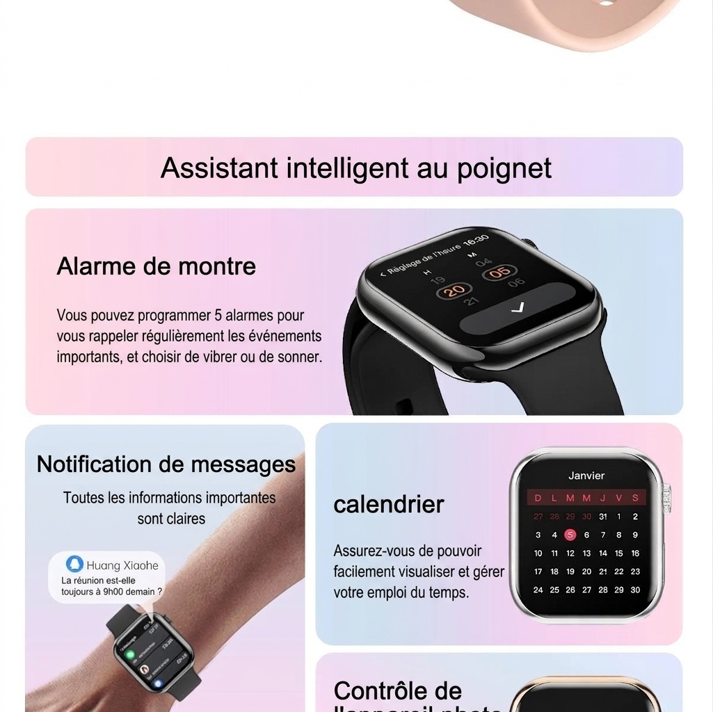Montre connectée IW10 avec écran AMOLED carré et appels Bluetooth