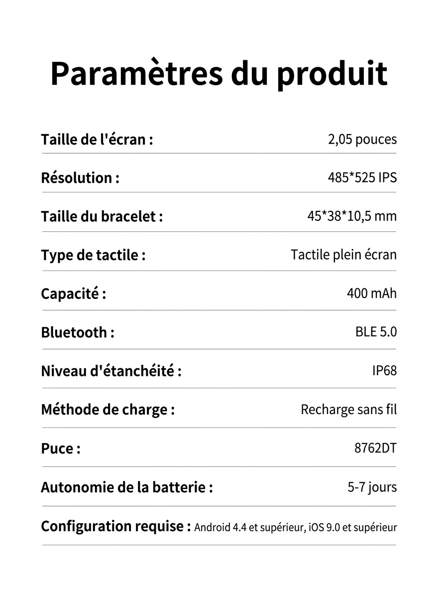 Montre connectée IW10 avec écran AMOLED carré et appels Bluetooth